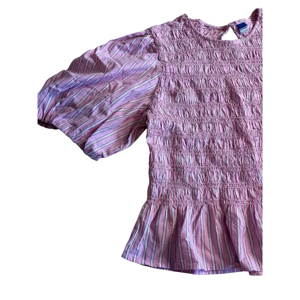 Smocked Puff Sleeve Old‎ Navy NWT Pink Peplum Top Large Cottagecore Coquette
